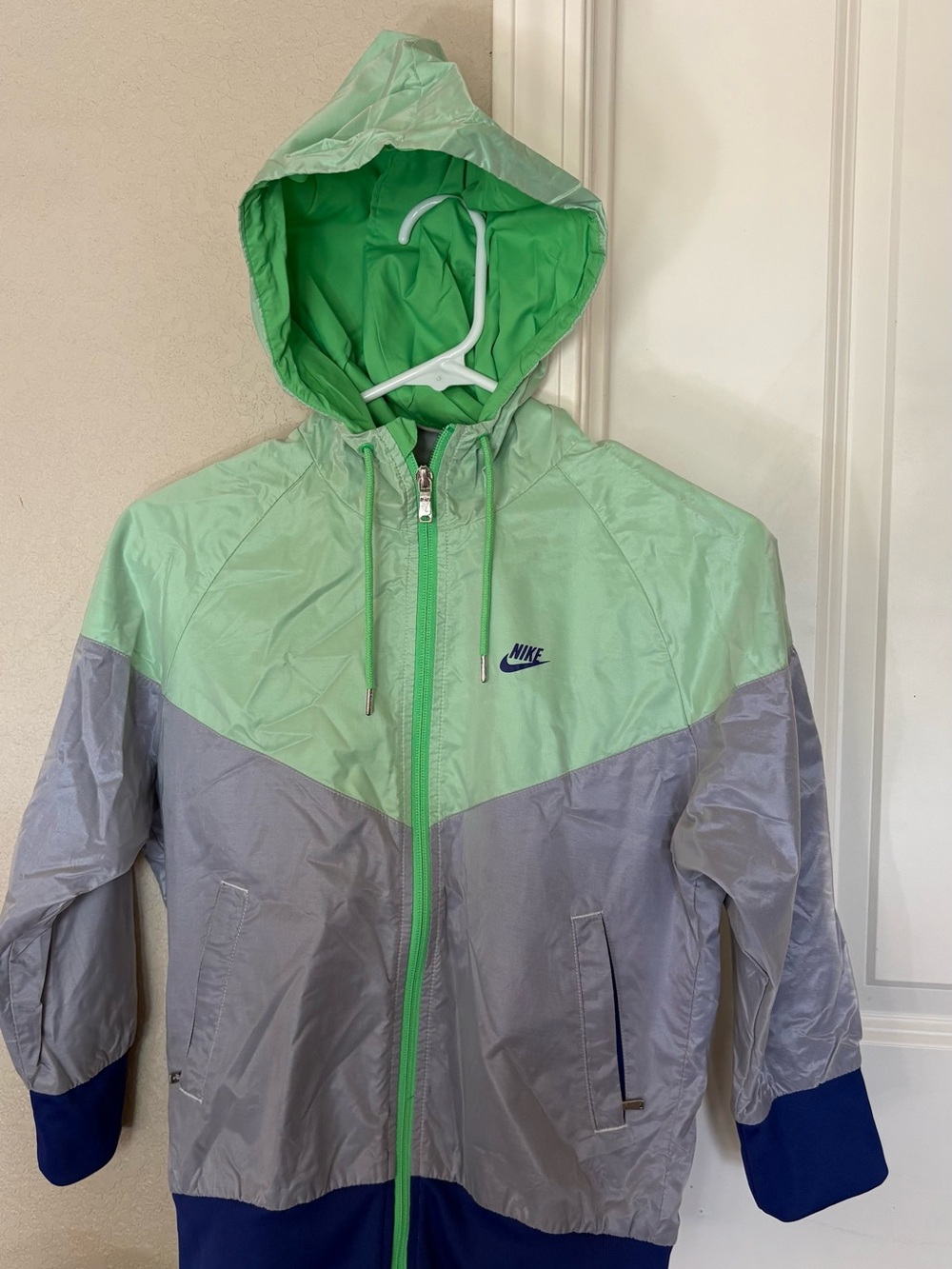 Nike Kids Mint Green, Gray & Navy Hooded Windbreaker Jacket